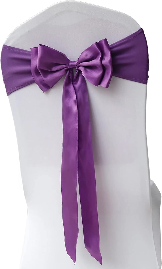 Pack of 12 Chair Sashes Spandex Chair Bands Satin Chair Sashes Chair Ribbons Bows Stretch Chair Sashes for Wedding Party Events Banquet Hotel Home Kitchen Chair Cover Decoration（12 PCS Purple） by MYS+QiQi