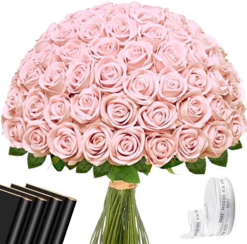 Waipfaru 50 Pcs Blush Roses Fake Velet Pink Roses by Waipfaru