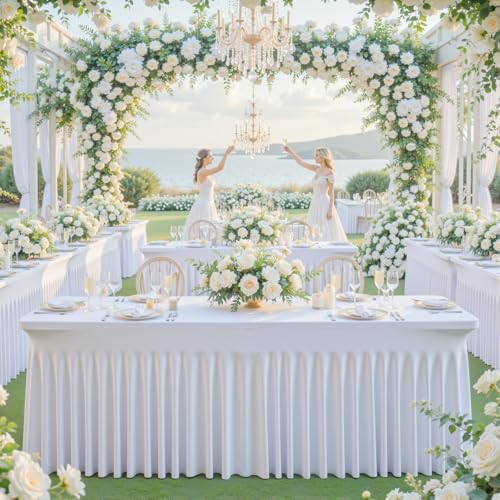 Besutolife 4 Pack White Spandex Tablecloth for 6ft Rectangle Tables Fitted Table Cloth Stretch Table Covers Skirt 6ft Rectangular Tablecloths for Banquet Parties Wedding Decorations - Image 5