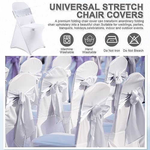 Lounsweer 50 Pcs Folding Chair Cover Set, White, White - Image 5