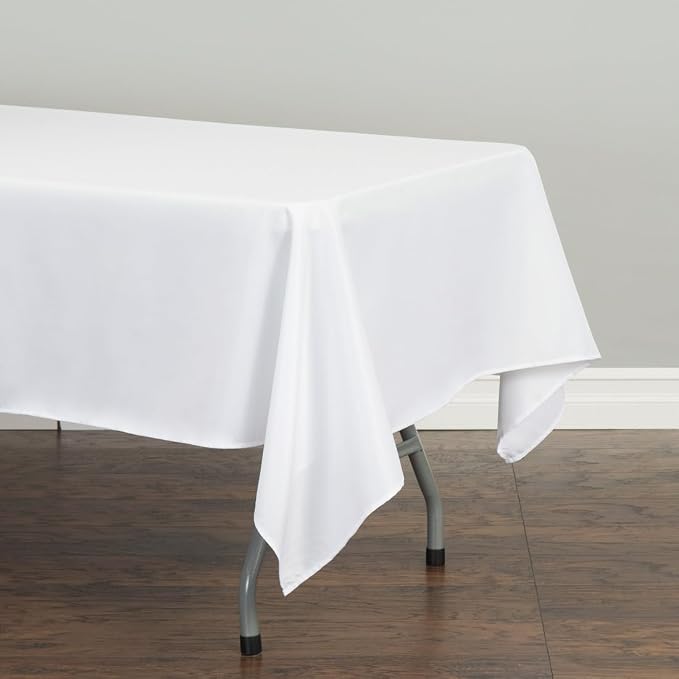 LTC LINENS 5 Pack White Rectangular Tablecloths 60 x 102 Inch for 6 Feet Rectangle Banquet Tables with Half-Drop - Stain and Wrinkle Resistant Polyester Fabric Cloth Table Covers for Party, Wedding - Image 2