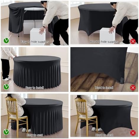Outpain 6 Pack Black Round Spandex Tablecloth for 60 Inch/5FT Tables - Stretchy Table Cloth with Skirt, Wrinkle-Free Fitted Cloth for Wedding Vendor, Banquet & Graduation Decor (120" Round) - Image 5