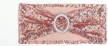 Double-Sided Sequins Rose Gold Chair Sashes for Wedding Decor, Rose Gold Sequin Chair Sashes Bands with Silver Buckles, Chair Bows for Party Ceremony Event Christmas Decorations - 100 Pack - Image 3