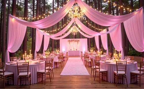 Outpain 50ftx20ft Baby Pink Backdrop Ceiling Drapes,10Panels 20ft Height Wrinkle Free Tent Draping Curtains, Fabric Drapery Ceiling Drapes for Wedding Ceremony Birthday Theme Parties with Rod Pocket - Image 2