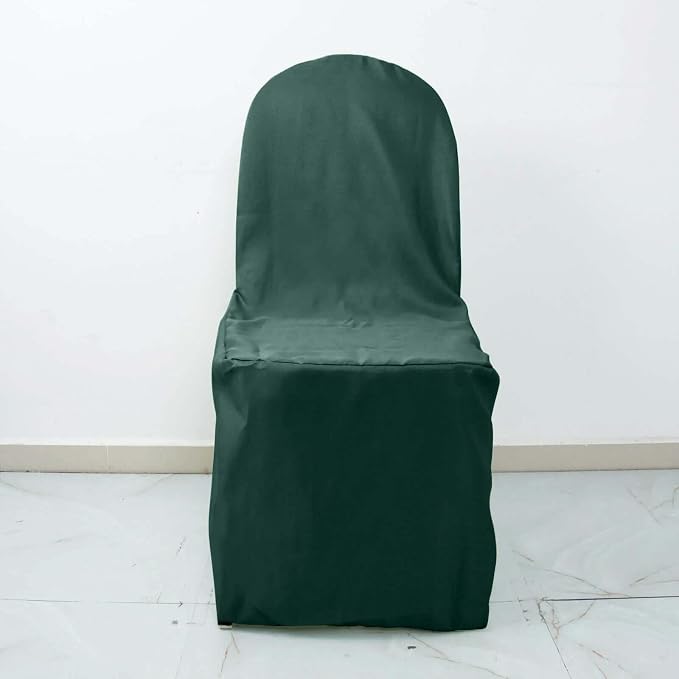 Efavormart 20PCS | Round Top Hunter Emerald Green Polyester Banquet Chair Covers Linen Dinning Chair slipcover for Wedding Party Event Catering - Image 7