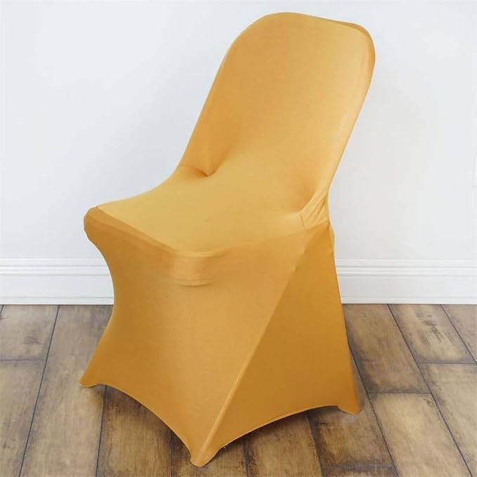 Tableclothsfactory 10PCS Stretchy Spandex Fitted Folding Chair Cover Dinning Event Slipcover for Wedding Party Banquet Catering - Gold by TABLECLOTHSFACTORY