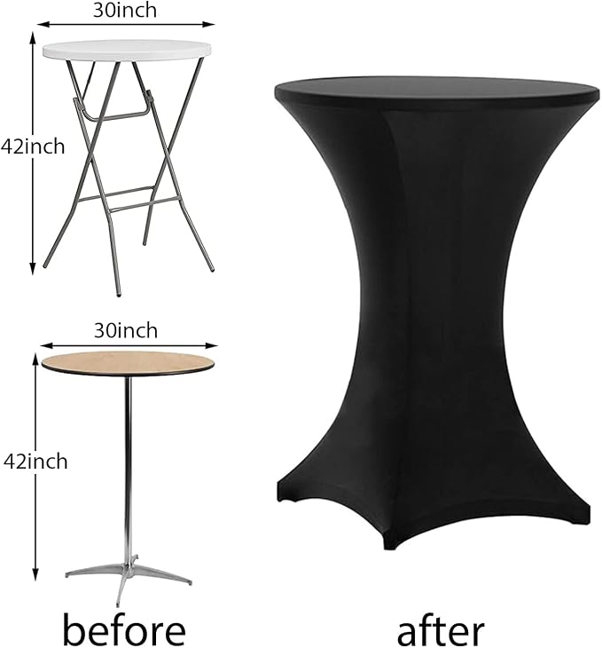 Tina's 30x42 Inch Highboy Spandex Cocktail Table Covers Black, Cocktail Table Tablecloth, Fitted Stretch Cocktail Tablecloth for Round Tables - Image 4