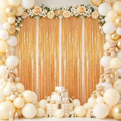 ShinyBeauty Gold Sequin Backdrop Curtains 4 Panels 2x8ft for Party Decor by ShinyBeauty