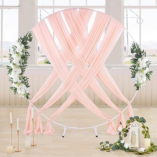 Light Peach Arch Drapes Fabric 6 Panels Chiffon Fabric Photography 6 Yards Sheer Drapes for Wedding Backdrop Ceremony Stage Reception Decoration - Image 4