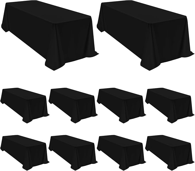 Pesonlook 10Pack Black Tablecloths 90 x 132 Inch, Rectangle Tablecloth for 8ft Table, Tables Polyester Table Cover Washable Cloth Wedding Reception Banquet Party by Pesonlook