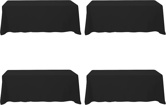 BRILLMAX 4 Pack Black Tablecloths 90x156 Inch for 8ft Rectangle Tables | 150 GSM Polyester Fabric, Floor Length Drop, Water, Stain & Wrinkle Resistant Cloth Cover for Wedding Reception Banquet Party by BRILLMAX