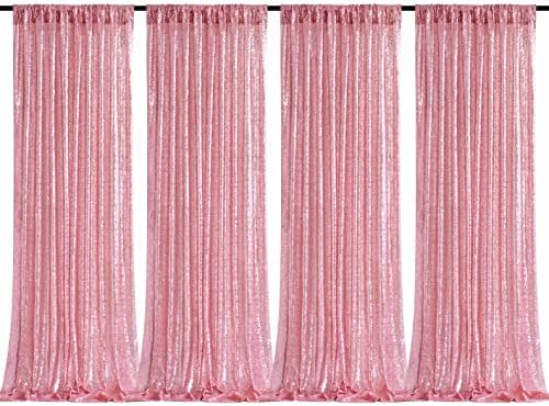Fuchsia Pink Sequin Backdrop Curtains 4 Pcs 2ftx8ft Glitter Shimmer Fabric by B-COOL