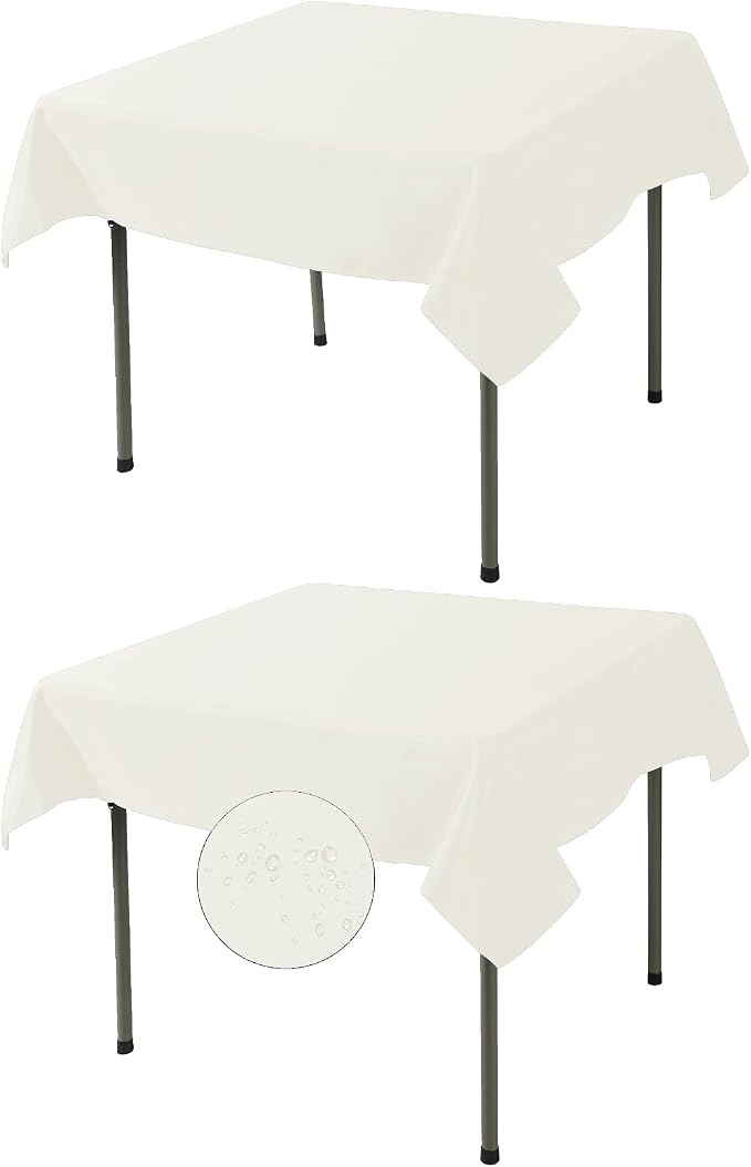 Fokitut 2 Pack Waterproof Square Tablecloth, 52x52 Inch, Stain Resistant and Wrinkle Polyester Table Cloth, Fabric Table Cover for Kitchen Dining, Wedding, Party, Holiday Dinner-Ivory by BalsaCircle
