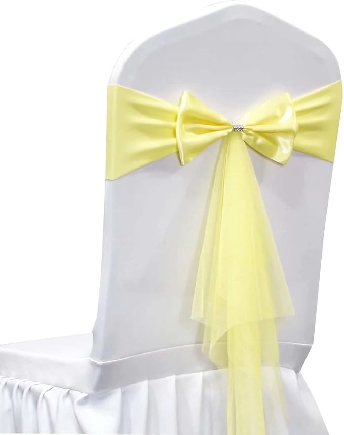 Polyester Stretch Chair Sashes Bands Organza Chair Sash Bows Spandex Bows for Party Birthday Hotel Romantic Wedding Banquets Decoration (Yellow 20 PCS) by LIZIMI