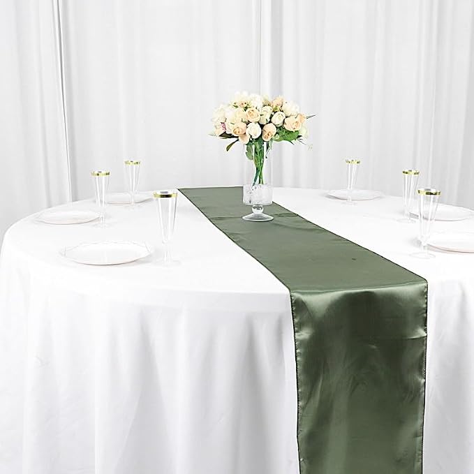 Balsa Circle 8 pcs 12 x 108 inch Eucalyptus Green Satin Table Runners Wedding Table Top Party Supplies Reception Linens Decorations - Image 3