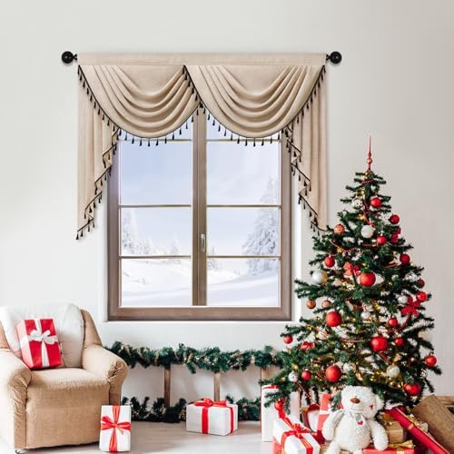 ELKCA Faux Linen Solid Light Coffee Curtain Valance for Living Room Japanese Style Modern Curtain Valance for Bedroom (59inch,1 Panel) by ELKCA