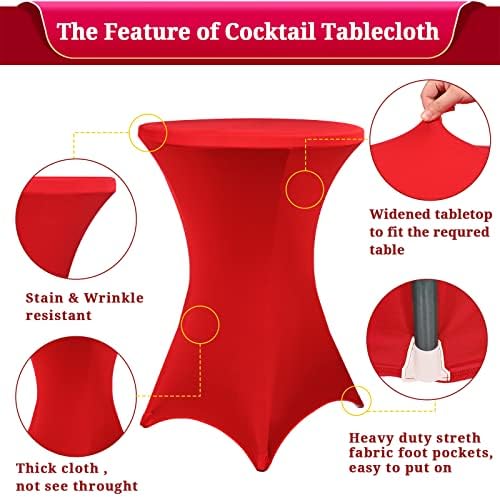 Pesonlook 6 Pack Red Cocktail Spandex Table Cover,32x43 Inch - Image 4