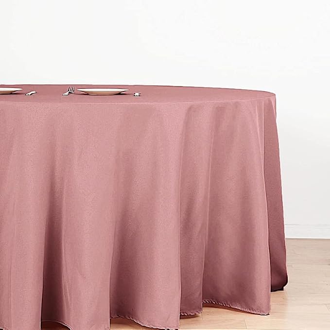 10 pcs 132 inch Dusty Rose Round Polyester Tablecloths Fabric Table Cover Linens | 132" Washable Fabric Table Cloth Covers for Wedding Party Polyester Reception Buffet Events Catering Dining Kitchen - Image 3