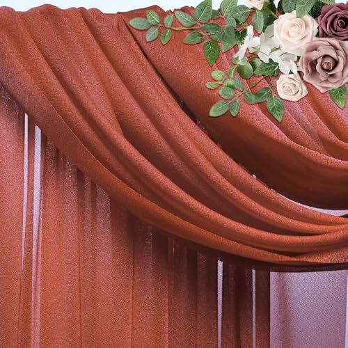 Wedding Arch Draping Fabric 3 Panels Terracotta Sheer Backdrop Drape - Image 4