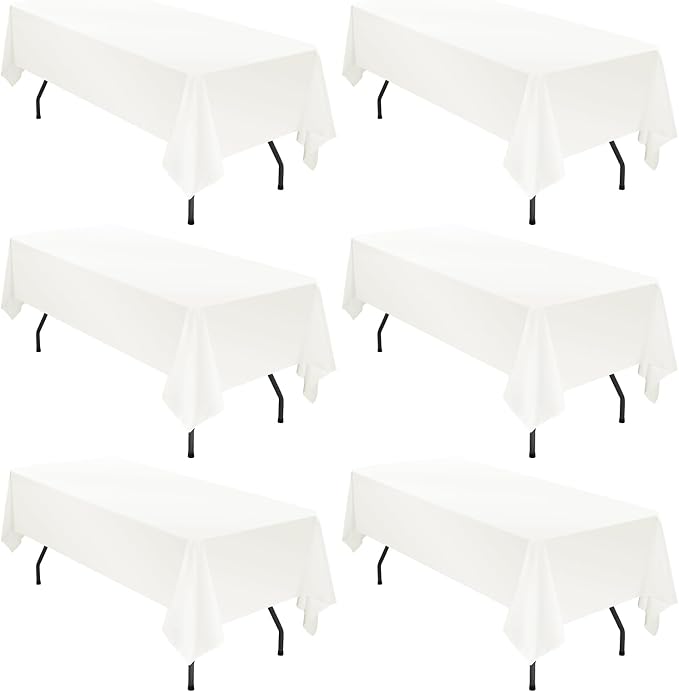 YMHPRIDE 6 Pack Tablecloth 60 x 102 inch Polyester, Ivory | For 6 Foot Rectangle Tables, Stain and Wrinkle Resistant, Washable Fabric, For Wedding, Party, Banquet by YMHPRIDE