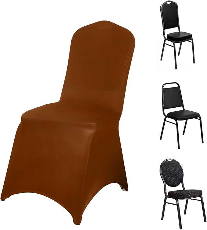 Efavormart 10 PCS Spandex Stretch Brown Chair Covers Universal Banquet Chair Covers for Party Dining with Foot Pockets Washable Wedding Chair Slip Covers for Outdoor - Image 5