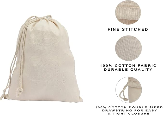 Pack of 100 12x16 inches 100% Cotton Canvas bags - Reusable Produce Bags – Multipurpose Drawstring Storage Pouch for Everyday Use - Image 2