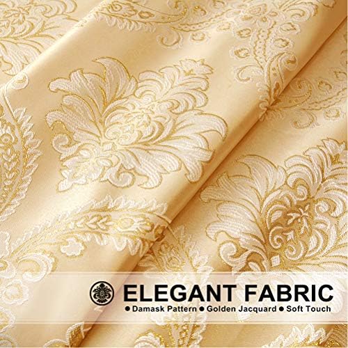 ELKCA European Style Golden Jacquard Swag Waterfall Valance for Living Room Bedroom Curtains Damask Curtain Valance for Kitchen (Damask-Golden, W138Inch, 1 Panel) - Image 3