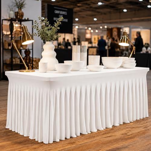 4 Pack White Spandex Table Skirts for 6 Ft Rectangular Tables - Image 5