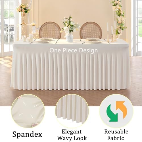 2 Pack Spandex Ivory Table Clothes for 6 Foot Rectangle Tables, 6FT Stretchy Tablecloths Fitted Table Cover Desk Skirt for Parties Weddings Birthday Banquet Baby Shower - Image 3