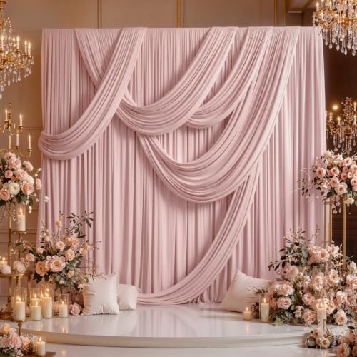 20ft x 15ft Dusty Pink Backdrop Curtains for Wedding Parties, 4 Panels Extra Long Wrinkle Free Fabric Drapes Photo Backdrop for Baby Shower Birthday Stage Reception Lobby Decoration - Image 2