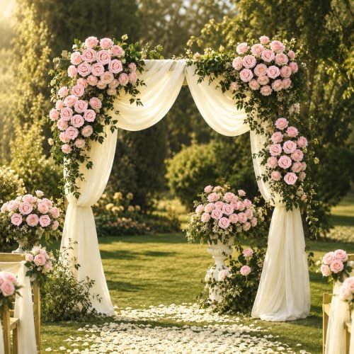 Waipfaru 50 Pcs Blush Roses Fake Velet Pink Roses - Image 3