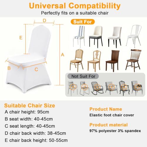 30PCS White Chair Covers, Wrinkle Resistant, Elastic Stretch and Washable, Stretch Polyester Spandex Slipcovers Folding Chair Covers for Party, Wedding, Dining, Banquet, Event - Image 4