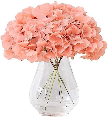 Artificial Hydrangea Flowers Coral Heads 10 Fake Hydrangea Silk Flowers for Wedding Centerpieces Bouquets DIY Floral Decor Home Decoration with Stems by Kislohum