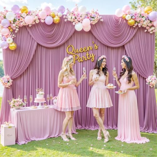 10x10 Dusty Pink Backdrop Curtain for Parties Wedding Wrinkle Free Pink Photo Curtains Backdrop Drapes Fabric Decoration for Birthday Party Baby Shower 5ft x 10ft,2 Panels - Image 3