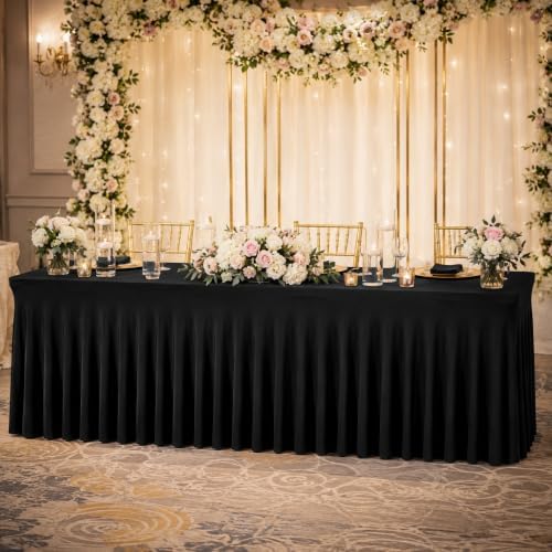Your Magic Moment Black Table Skirt for 6 ft 10 Piece Rectangle Folding Tables - Spandex Table Covers for 6ft Rectangle Tables - Image 2