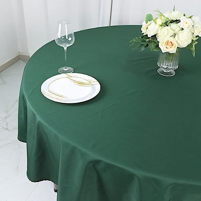 6 pcs 90 inch Hunter Green Round Washable Polyester Easy-Care Tablecloth for Indoor and Outdoor Bridal Shower Table Buffet Kitchen Dining - Image 6