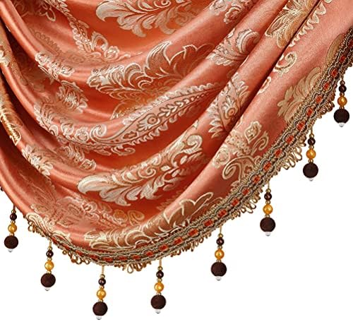 ELKCA Damask Coffee Jacquard Swag Waterfall Valance for Bedroom Curtain Valance for Living Room Kitchen Valance,Rod Pocket, W138 Inch,1 Panel - Image 3