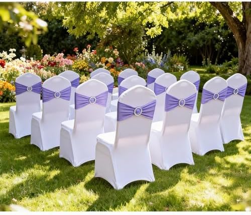 Lavender Chair Sashes 50 Pack, Lavender Chair Bands for Wedding Party Birthday Decor, Spandex Chairs Bows for Folding Chairs - Image 3