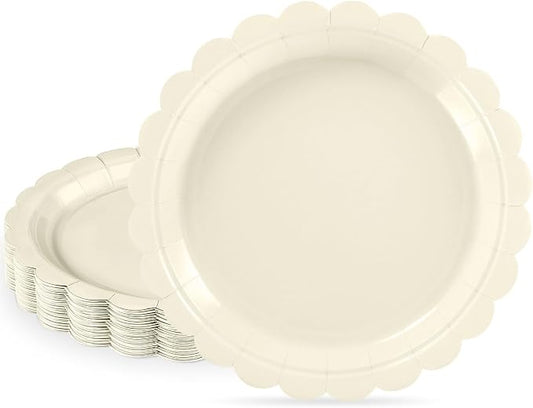 NatNarr 30 Pcs Ivory Paper Plates, 7" Cream Dessert Cake Appetizer Plates | Scalloped Small Beige Party Plates Fall Paper Plates for Wedding, Bridal Shower, Engagement, Thanksgiving by NatNarr