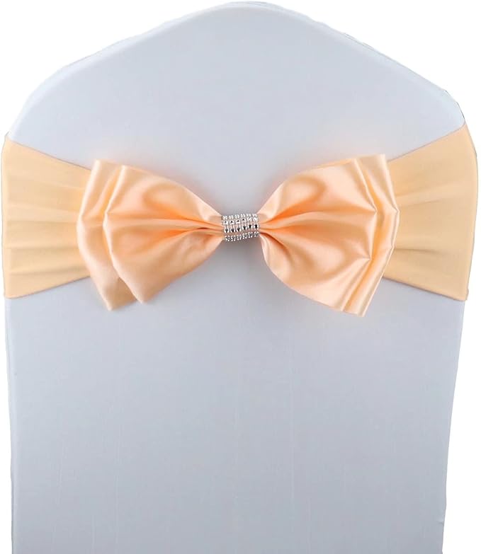 12 PCS Double Bows Stretch Chair Sashes, for Wedding Party Chair Cover Decoration, Spandex Stretch Chairs Bands (Pack of 12 Champagne Pink) by MYS+QiQi
