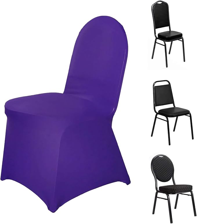 Efavormart 1 Set Spandex Stretch Purple Chair Covers Universal Banquet Chair Covers for Party Dining with Foot Pockets Washable Wedding Chair Slip Covers for Outdoor by efavormart