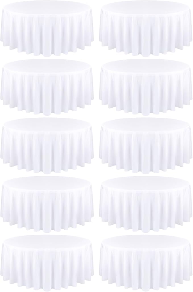 fani 10 Packs White Round Tablecloth - 108 Inch, Polyester | Table Cloth for Round Tables, Washable Fabric, TableCovers for Wedding, Party, Banquet, Dining Tables, Camping by fani