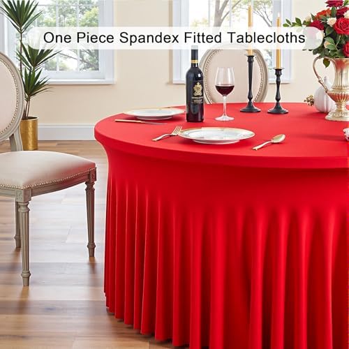 Outpain 6 Pack Spandex Red Round Tablecloths for 60in Tables, 120Inch Stretchy Fitted 5FT Round Table Clothes,Wrinkle Free Table Cover with Skirt for Wedding Party Dining Banquet - Image 6