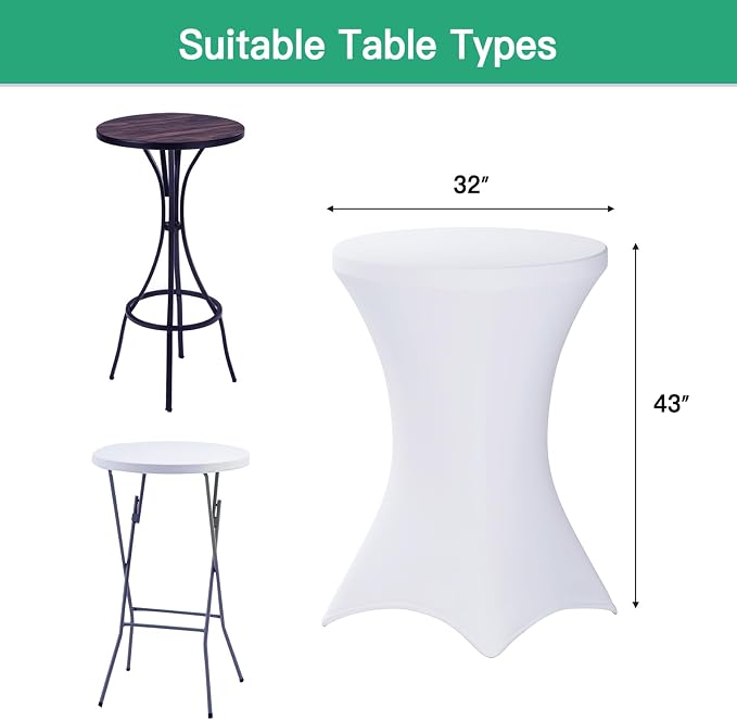 Fixwal 2 Pack Cocktail Tablecloth Bar Top Table Covers Round White Spandex | Fits 30-32" Dia x 40-43" H Tables, Spandex Fabric, Stretch Fitted Design, Ideal For Bar, Pub And Wedding - Image 3