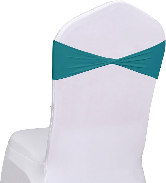 Turquoise Chair Sashes Bows 50 Pack, Spandex Blue Chair Cover Bands Ties Without Buckle for Gender Reveal Baby Shower Decoration by Unknown
