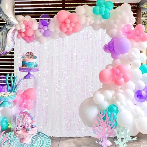 Glitter Backdrop Curtains 4ftx8ft White Iridescent Sequin Drapes Panels Mermaids Party Undersea World Party wall Decorations Background Fabric - Image 4