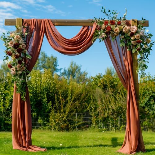 Wedding Arch Draping Fabric 3 Panels Terracotta Sheer Backdrop Drape - Image 2