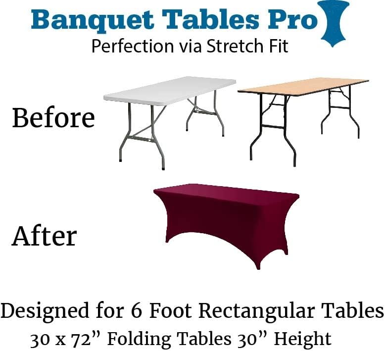 Banquet Tables Pro 6 ft Burgundy 10 Pack Stretch Tight Fit Spandex Rectangular Folding Tablecover for 30Wx72Lx30H Folding Patio Tables, Banquet,Party - Image 3