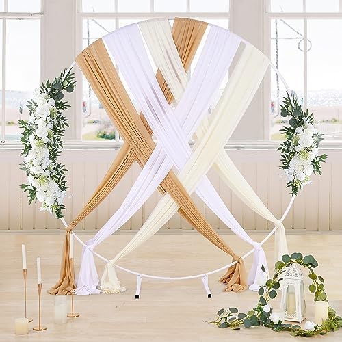 6 Yards Wedding Arch White Sheer Backdrop Curtain 6 Panels Chiffon Fabric Drapery Nude and Cream Ceremony Birthday Party Anniversary Decoration - Image 6