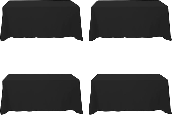 BRILLMAX 4 Pack Black Tablecloths 90x132 Inch for 6ft Rectangle Tables | 150 GSM Polyester Fabric, Floor Length Drop, Water, Stain & Wrinkle Resistant Cloth Cover for Wedding Reception Banquet Party by BRILLMAX